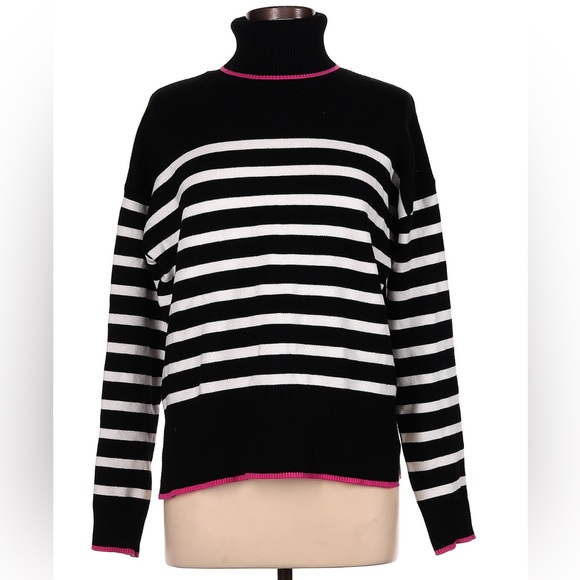 Carolyn Taylor Stripped Mock Turtleneck Sweater with pink design women’s size XL - Picture 1 of 4